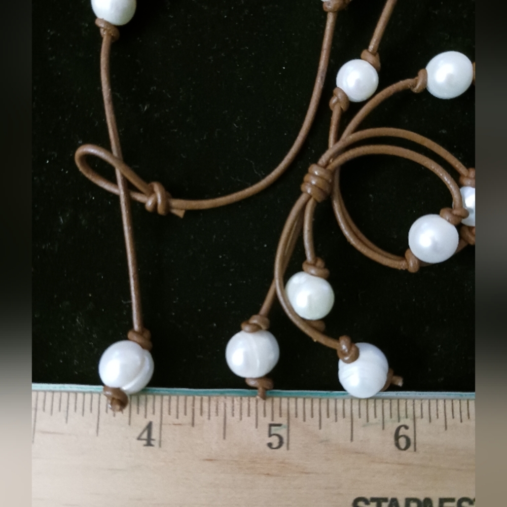 Freshwater Pearl And Leather Tassel Necklace, 35 Inches - Picture 10 of 11